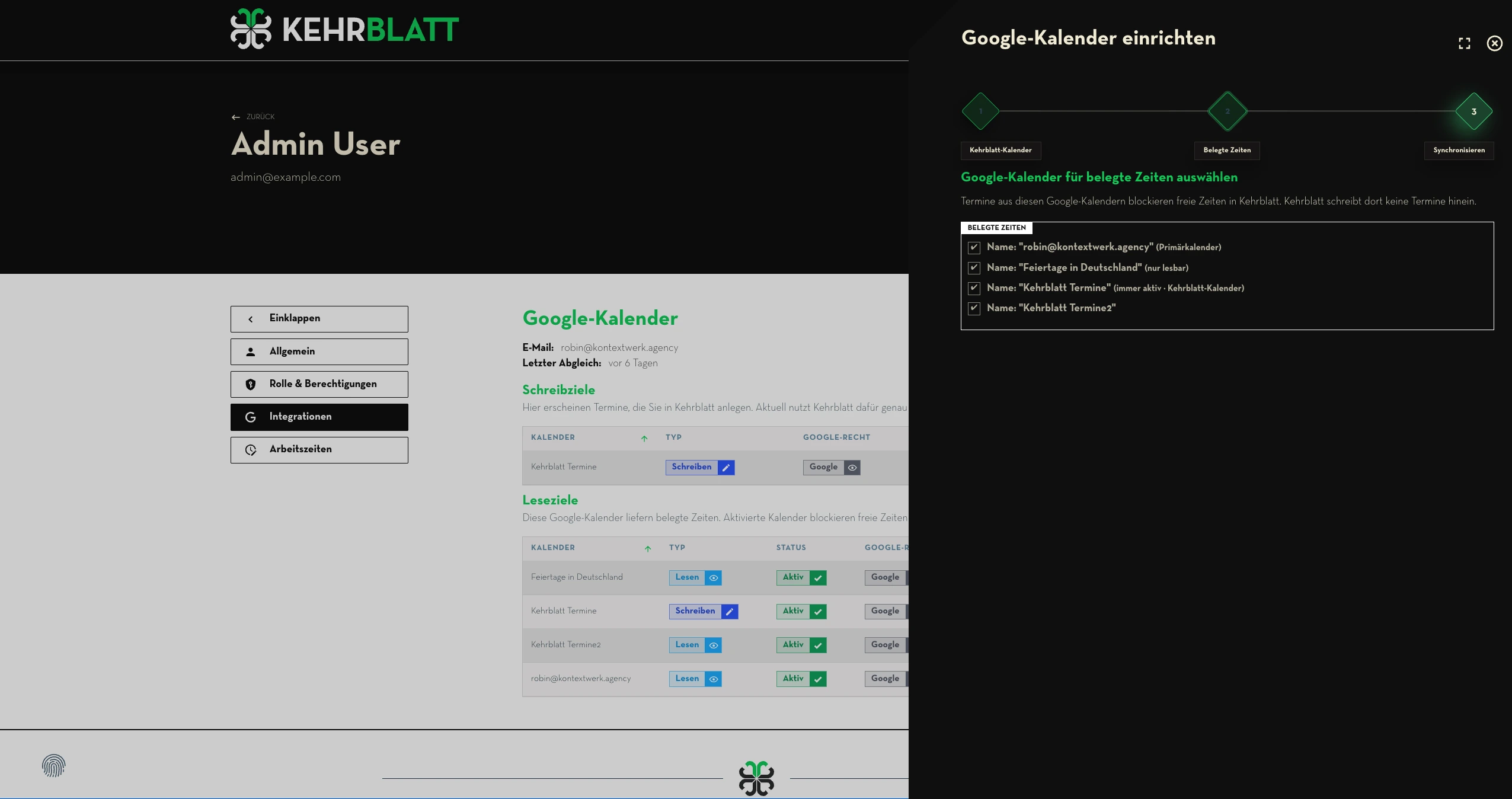 Google-Kalender auswählen, deren Termine als belegte Zeiten gelten