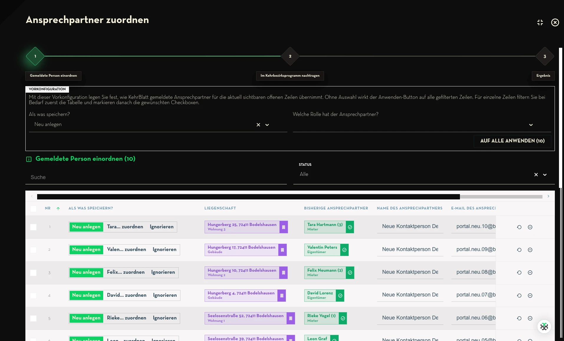 Workflow zum Einordnen und Zuordnen neu gemeldeter Ansprechpartner