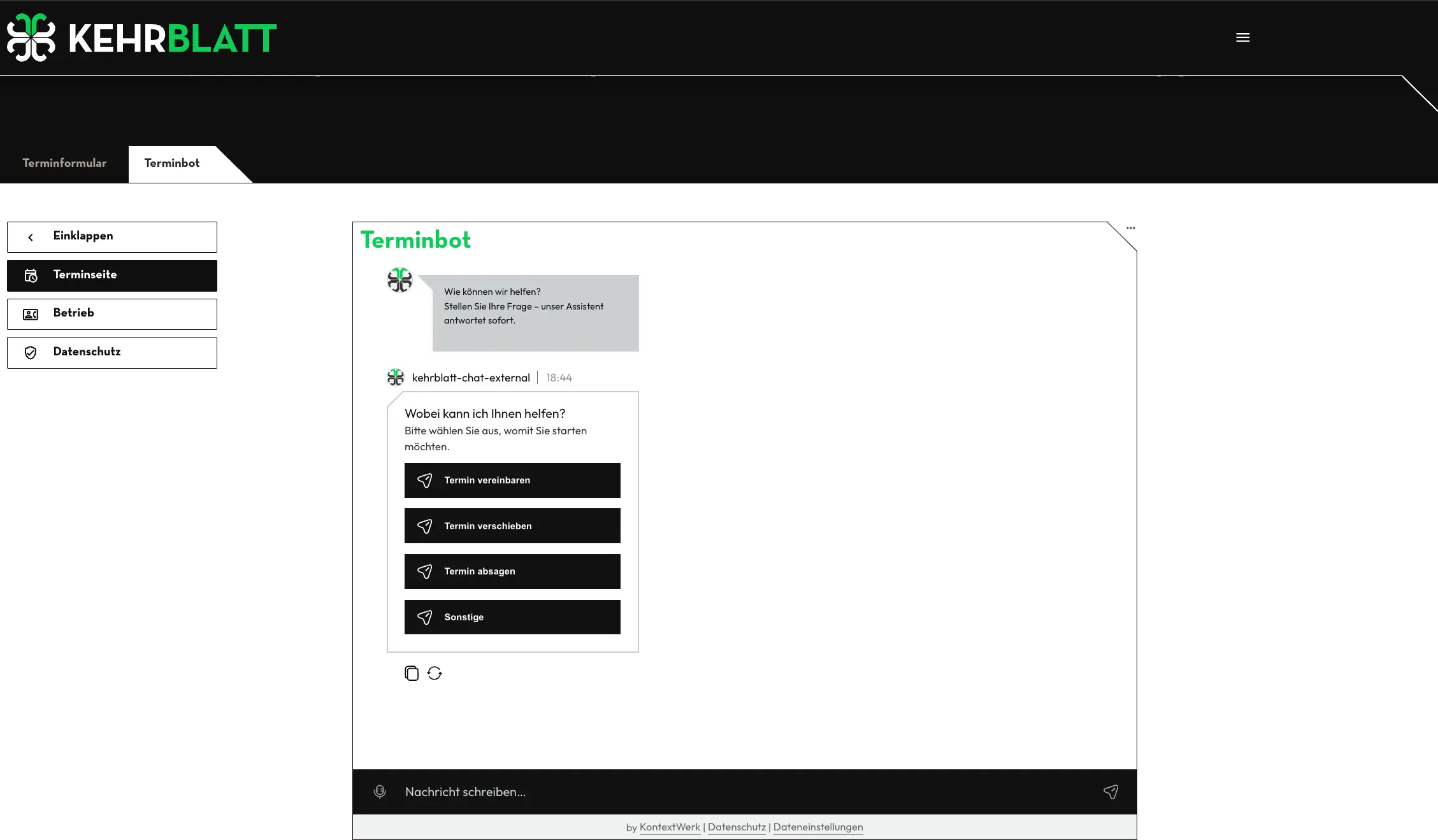 Datenschutzhinweise im Terminportal zur Terminabstimmung