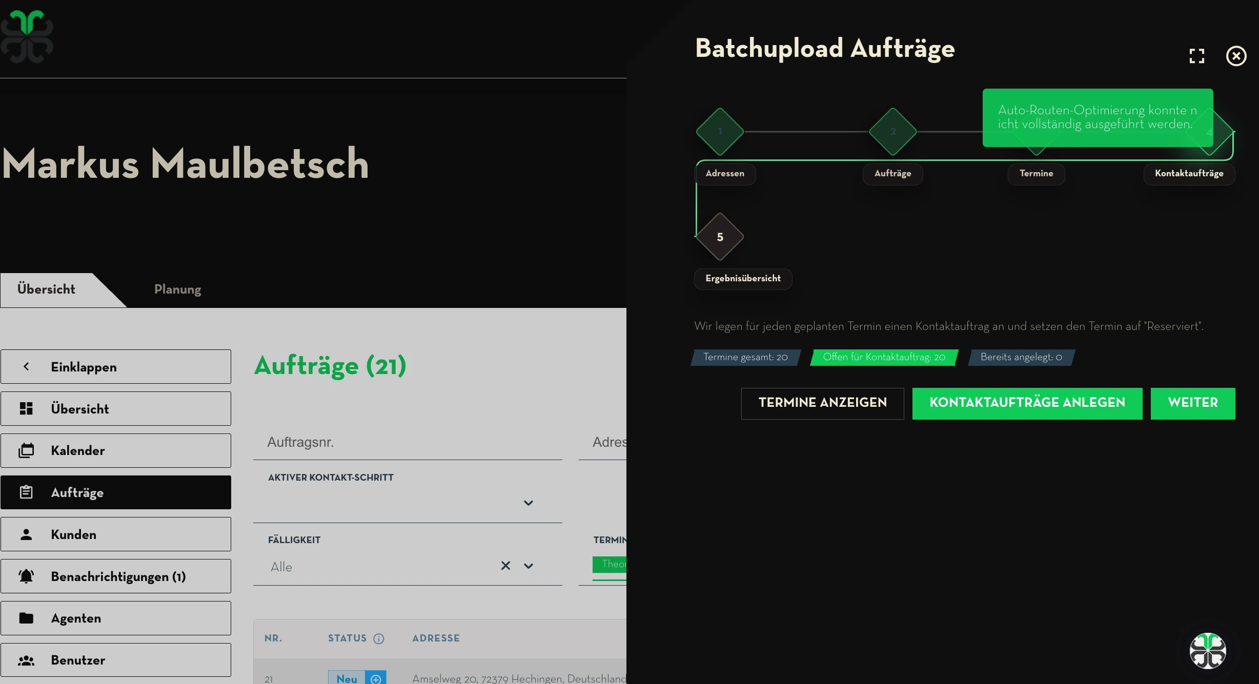 Batchupload Aufträge: Schritt 3 – Startdatum wählen und theoretische Termine erzeugen