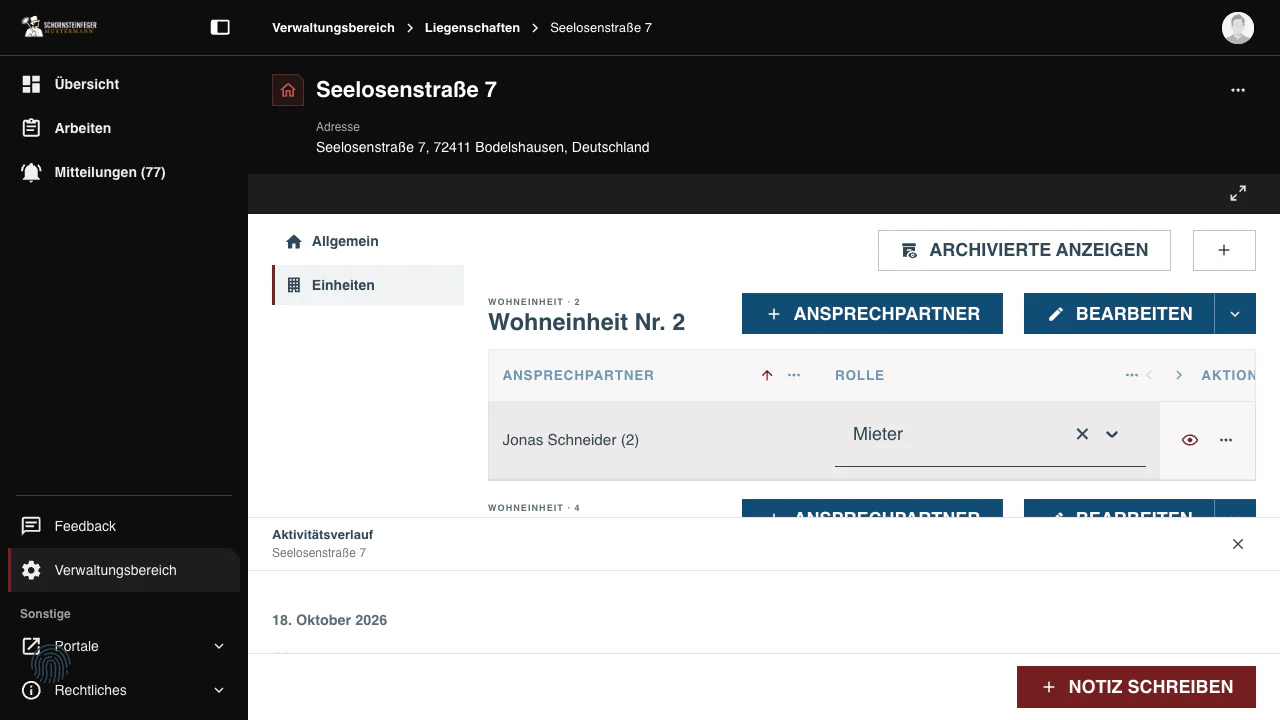 Kehrbezirk: Liegenschaft und Einheiten